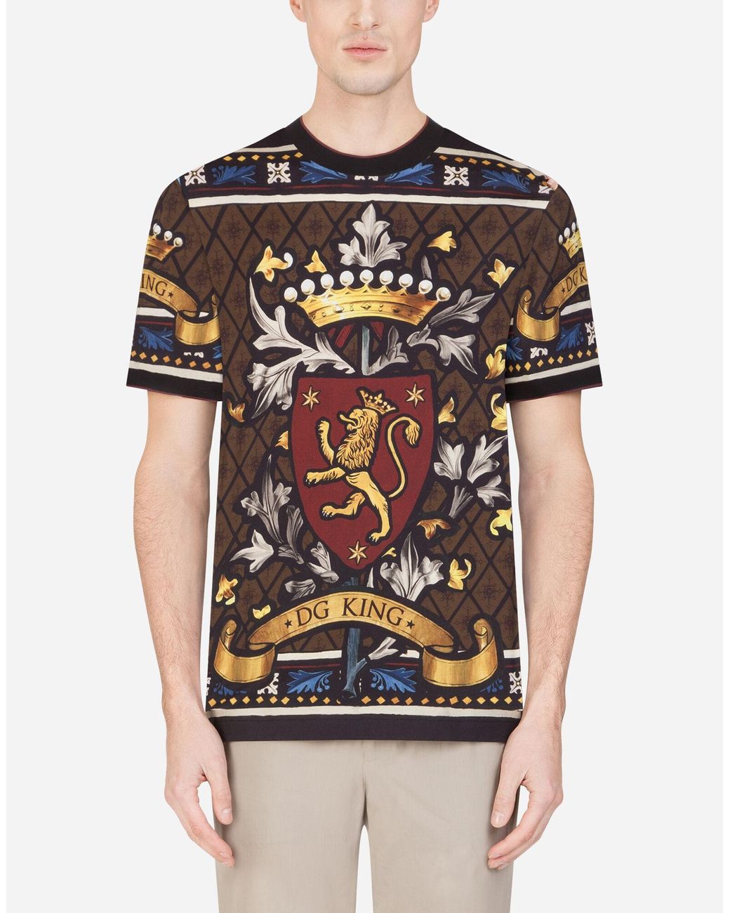 Dolce & Gabbana Cotton Dg King Printed T-shirt in Brown for Men - Save ...