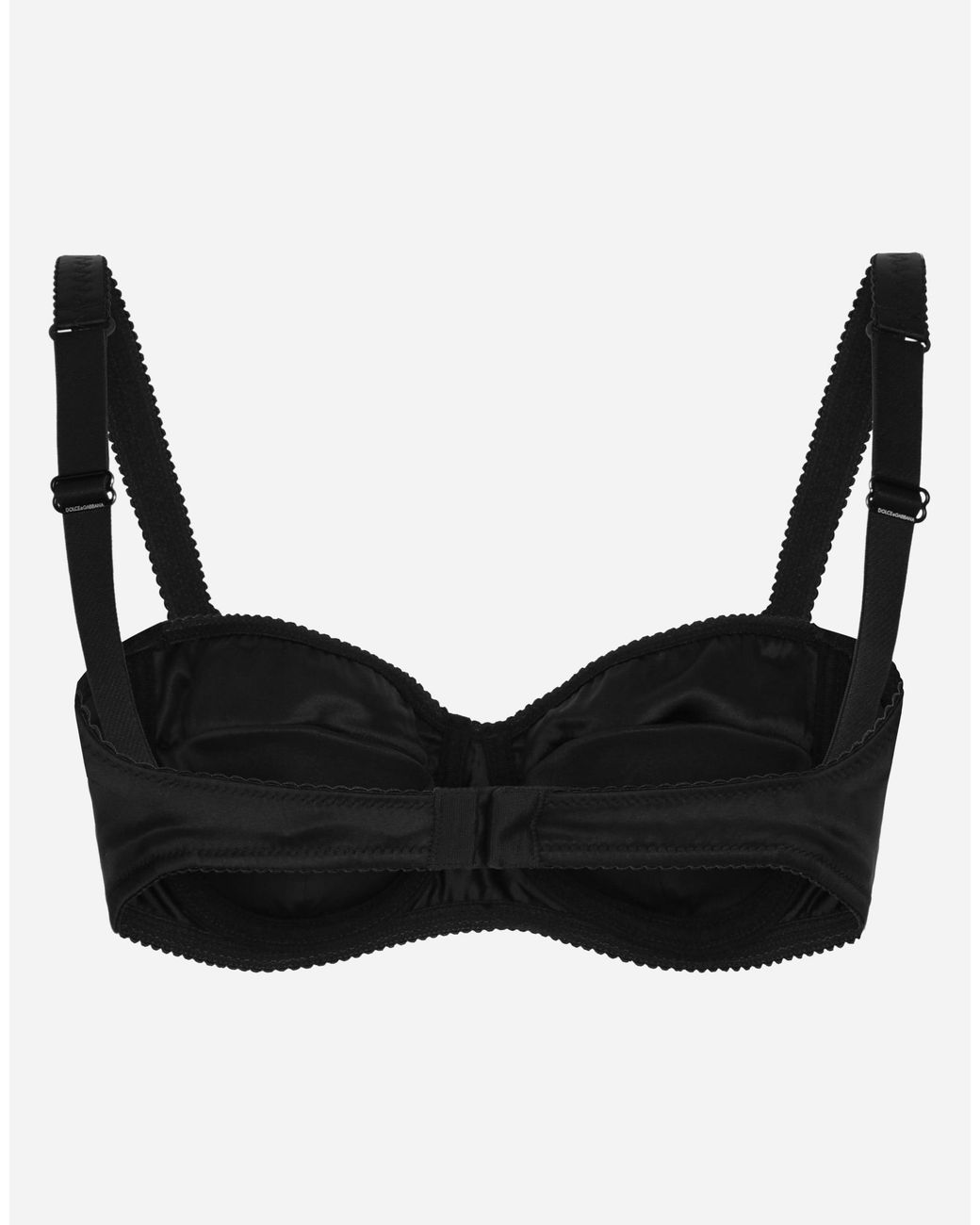 Dolce & Gabbana Black Semi-Padded Satin Balconette Bra With Lace