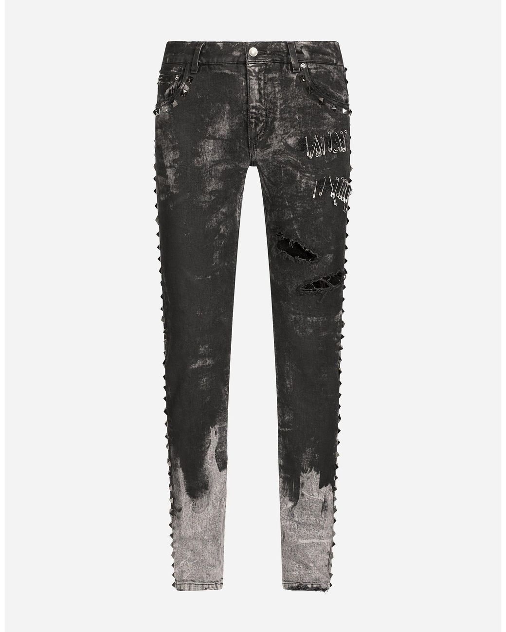 Dolce & Gabbana Skinny Stretch Jeans With Studs And Safety Pins