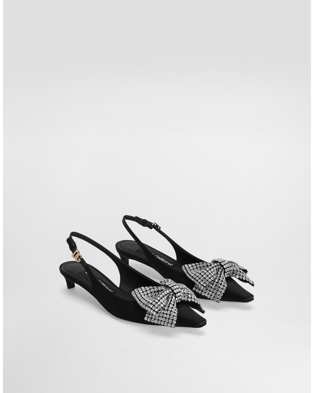Dolce & Gabbana White Satin Slingbacks With Rhinestone Embellishment