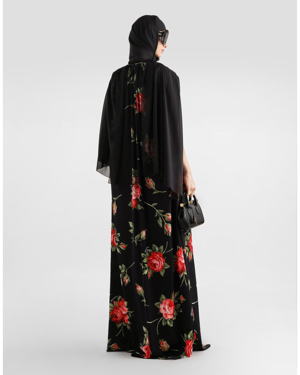 Dolce & Gabbana Black Rose Bouquet-Print Tunic Dress