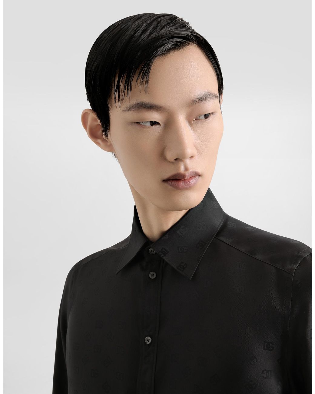 Dolce & Gabbana Black Dg Logo Martini Jacquard Shirt for men