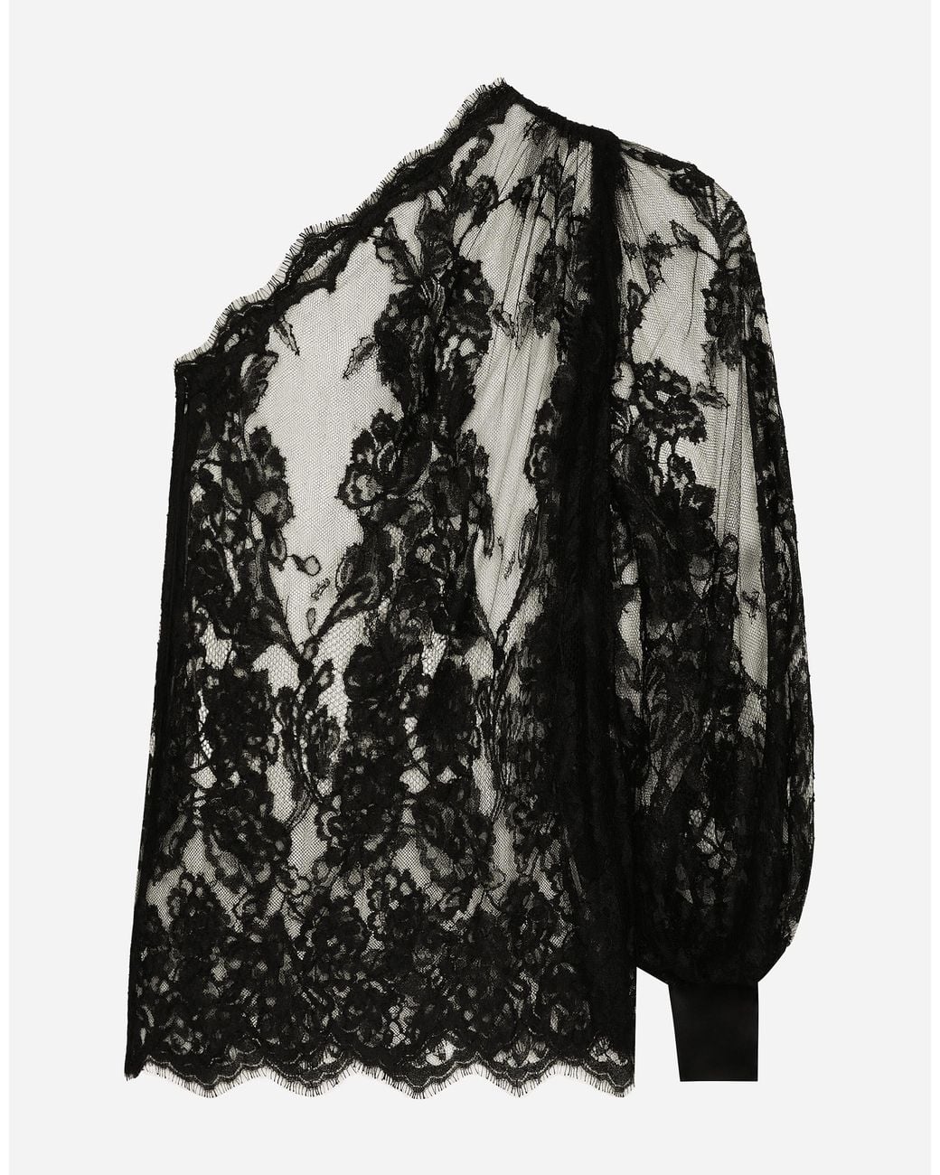 Dolce & Gabbana Black Chantilly Lace One-Shoulder Blouse