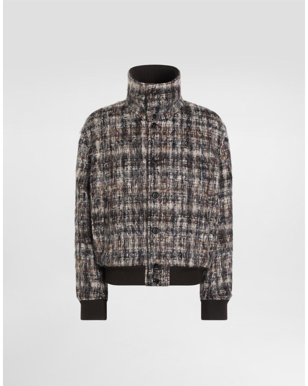 Dolce & Gabbana Gray Mohair Blend Check Bomber Jacket for men