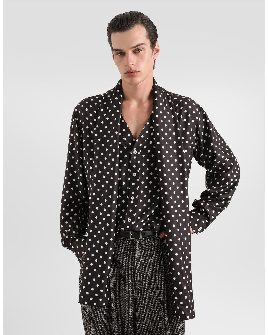 Dolce & Gabbana Black Polka Dot-Print Silk Twill Martini Shirt for men