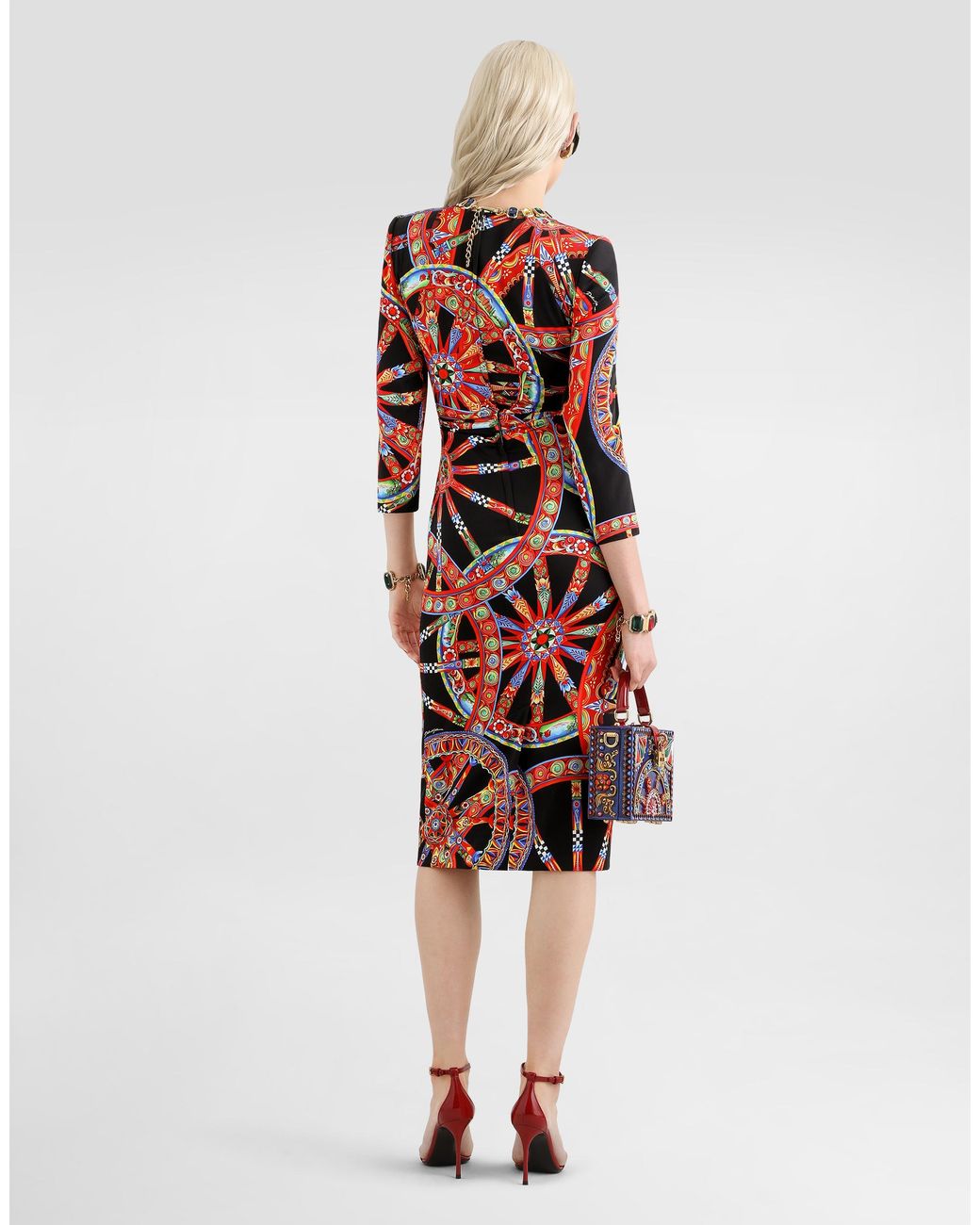 Dolce & Gabbana Red Carretto-Print Charmeuse Dress