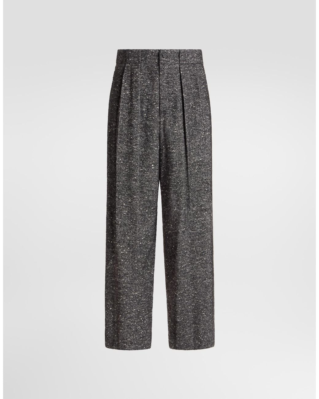 Dolce & Gabbana Gray Textured Wool Blend Trousers for men