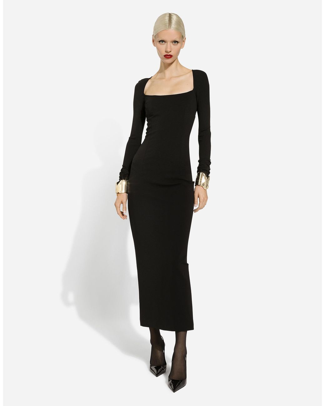 Dolce & Gabbana Black Schlauchkleid Mit Langem Arm Aus Jersey