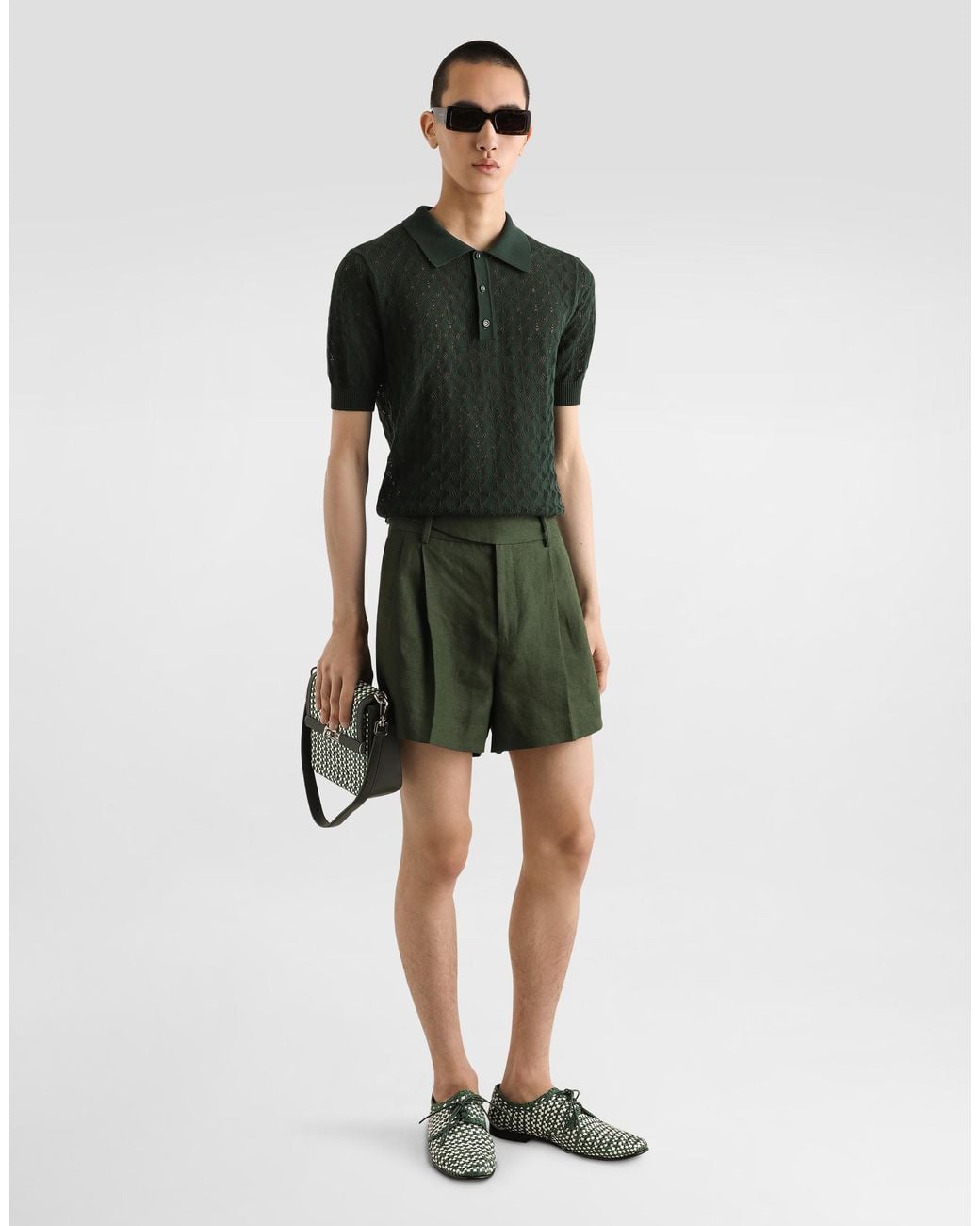 Dolce & Gabbana Black Short-Sleeved Cotton Openwork Polo-Shirt for men