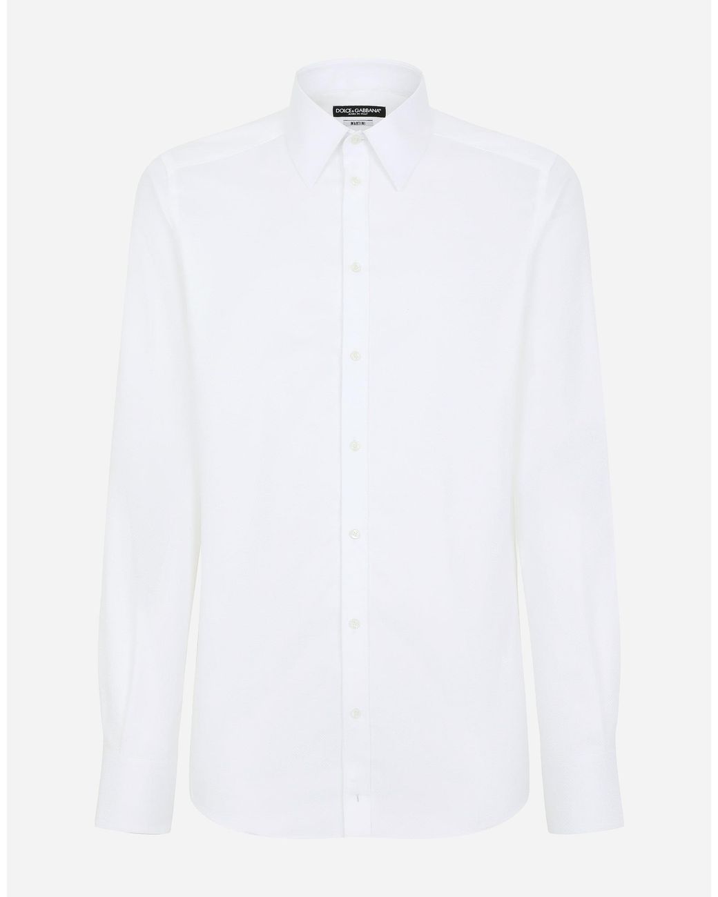 Dolce & Gabbana White Cotton Micro-Jacquard Martini-Fit Shirt for men