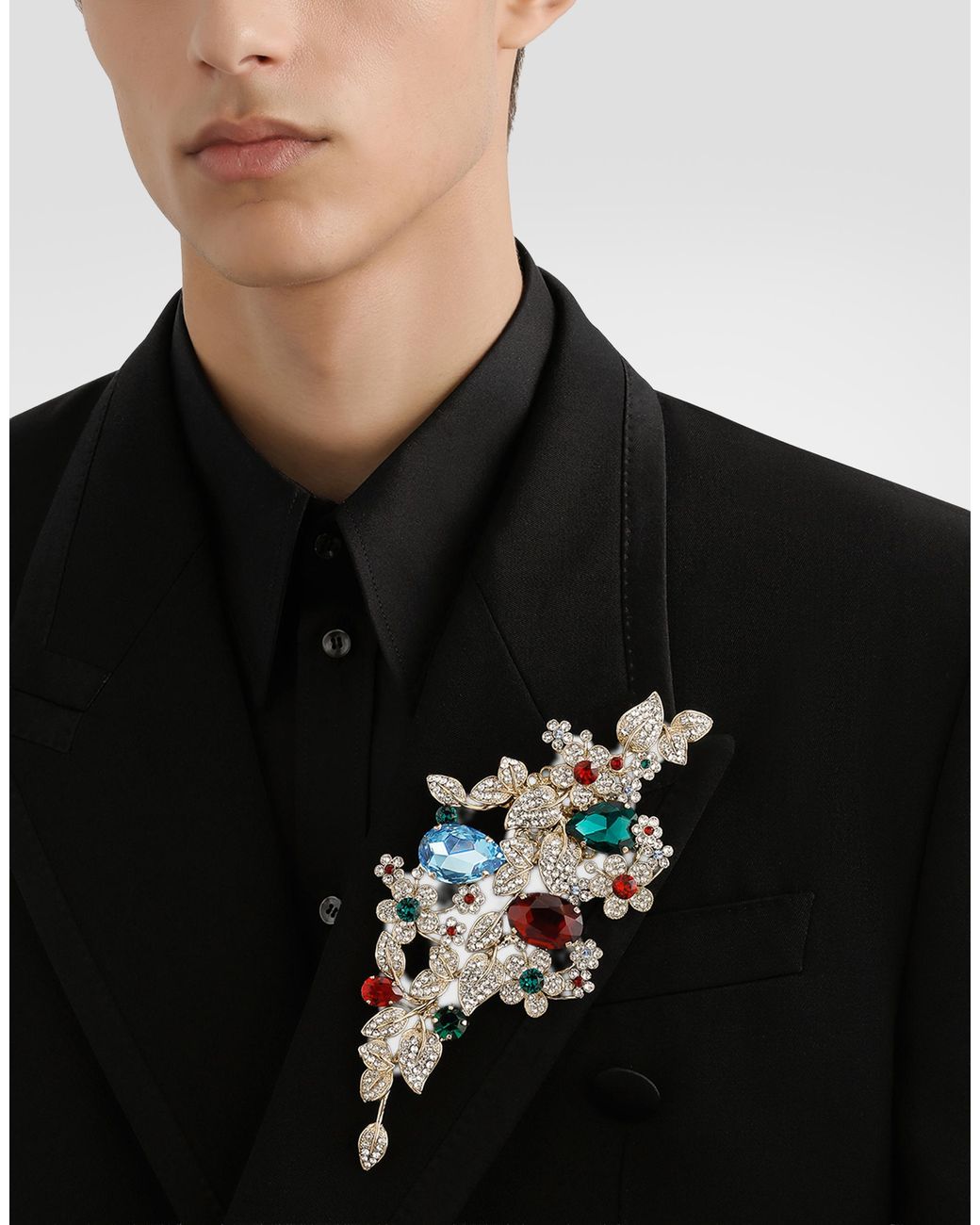 Dolce & Gabbana White Maxi Floral Brooch With Rhinestones for men