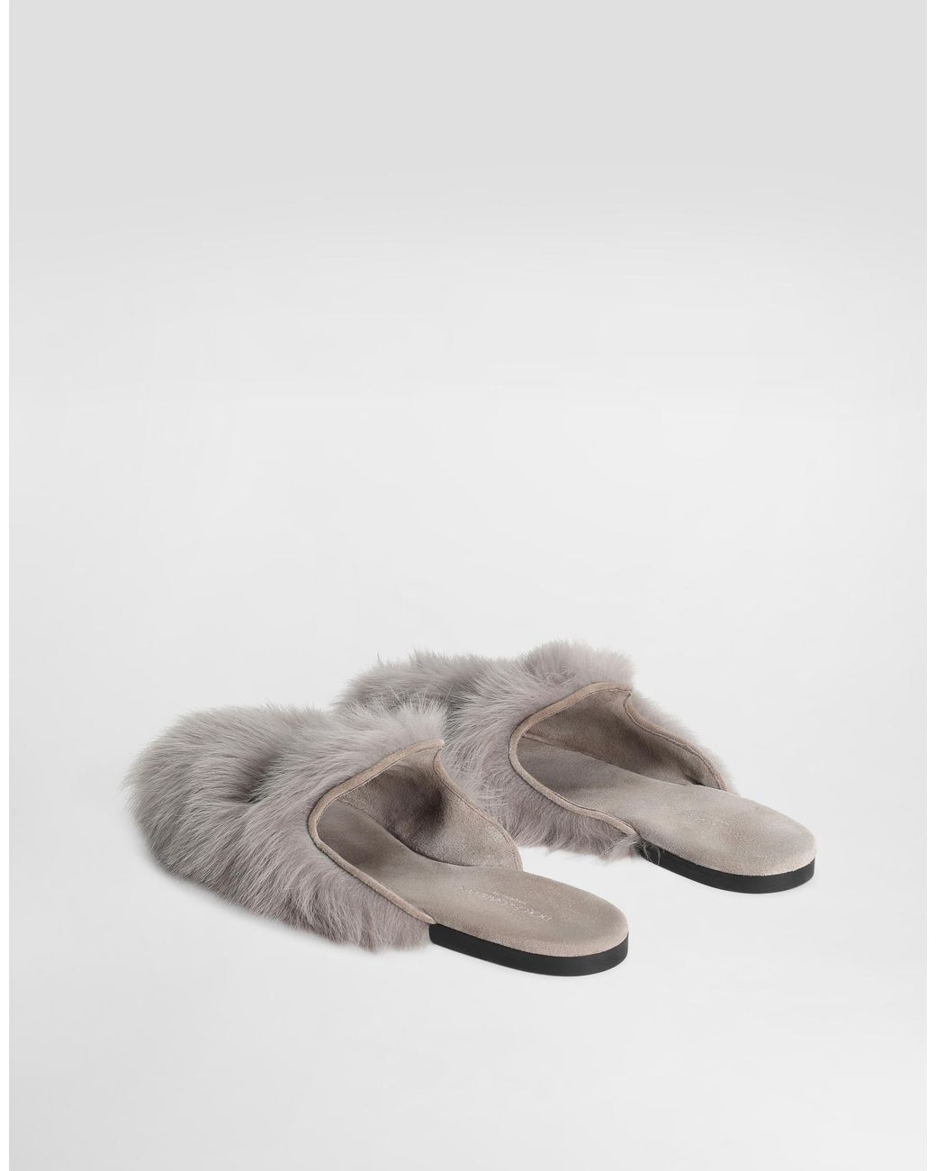 Dolce & Gabbana White Shearling And Suede Slippers