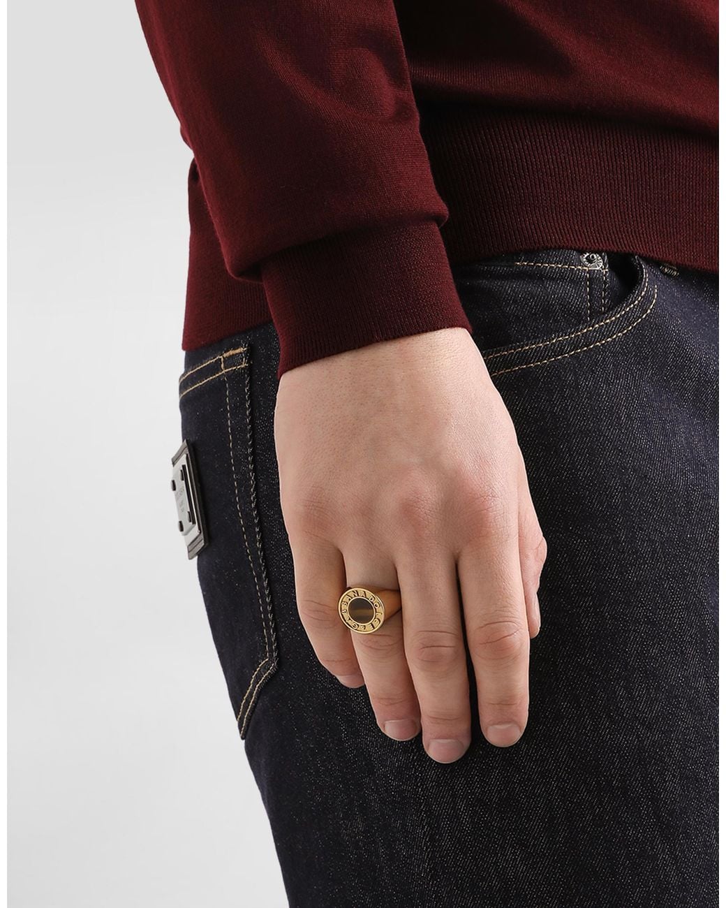 Dolce & Gabbana White Logo Ring With Stone for men