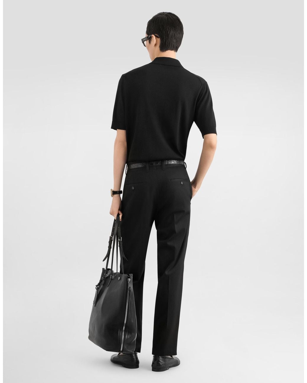 Dolce & Gabbana Black Silk Knit Polo Shirt for men