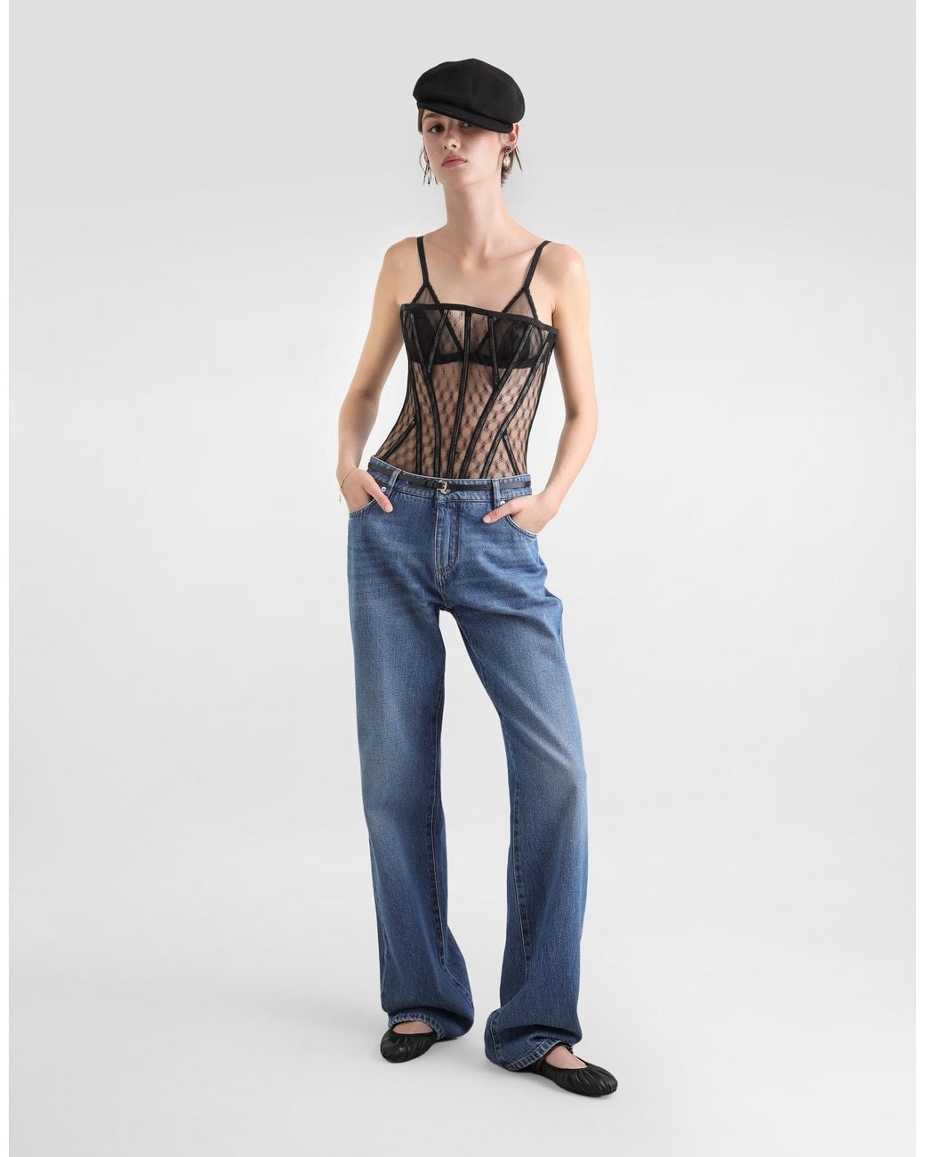 Dolce & Gabbana Black Mesh Tulle Corset
