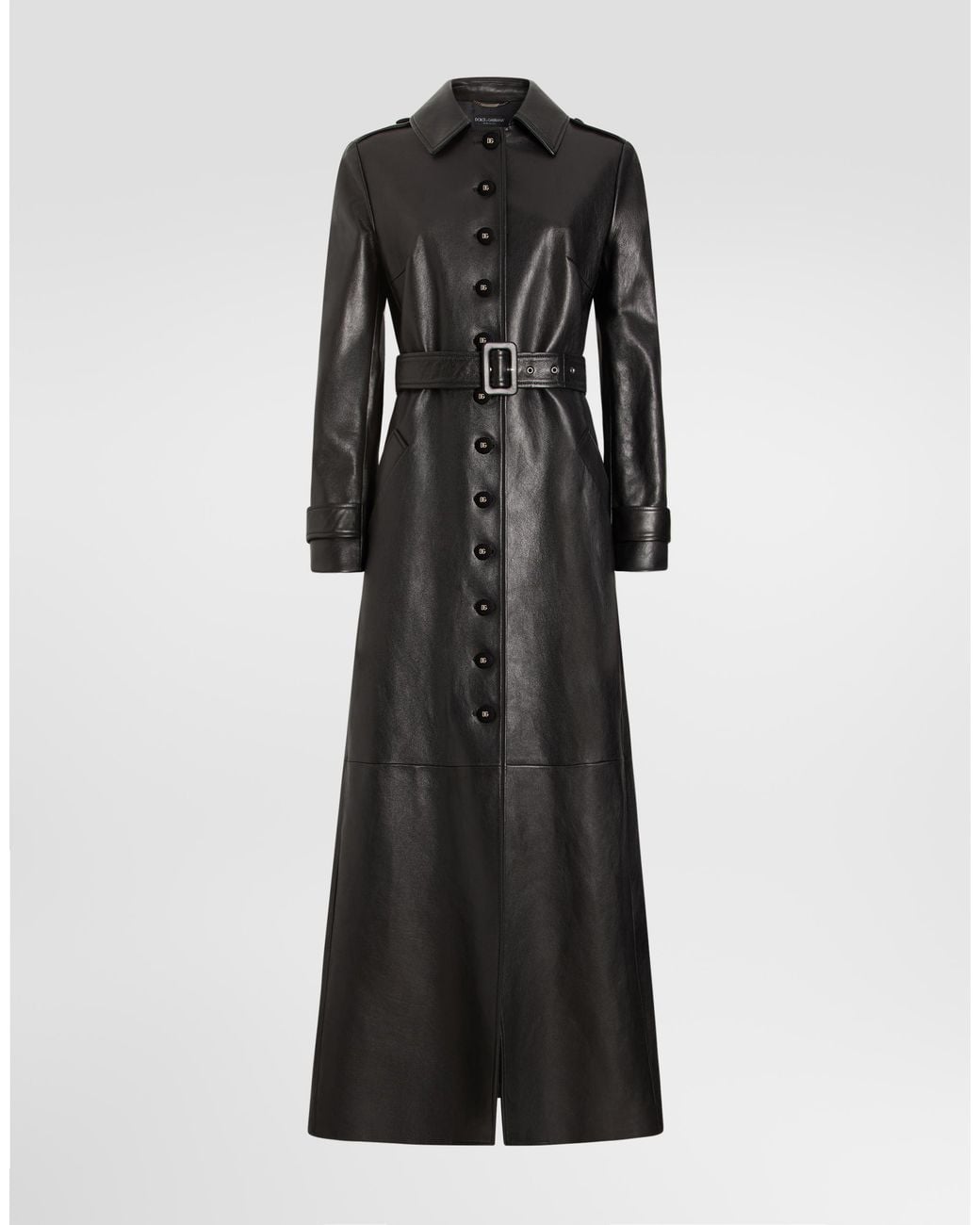 Dolce & Gabbana Black Single-Breasted Leather Coat