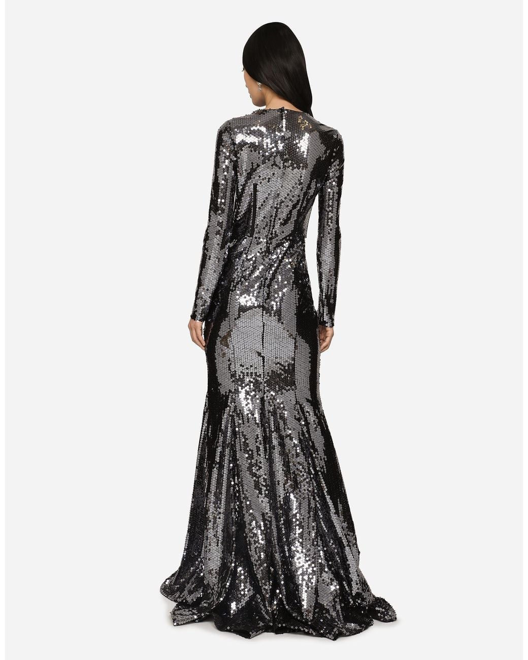 Dolce & Gabbana White Long Sequined Dress With Corset Detailing