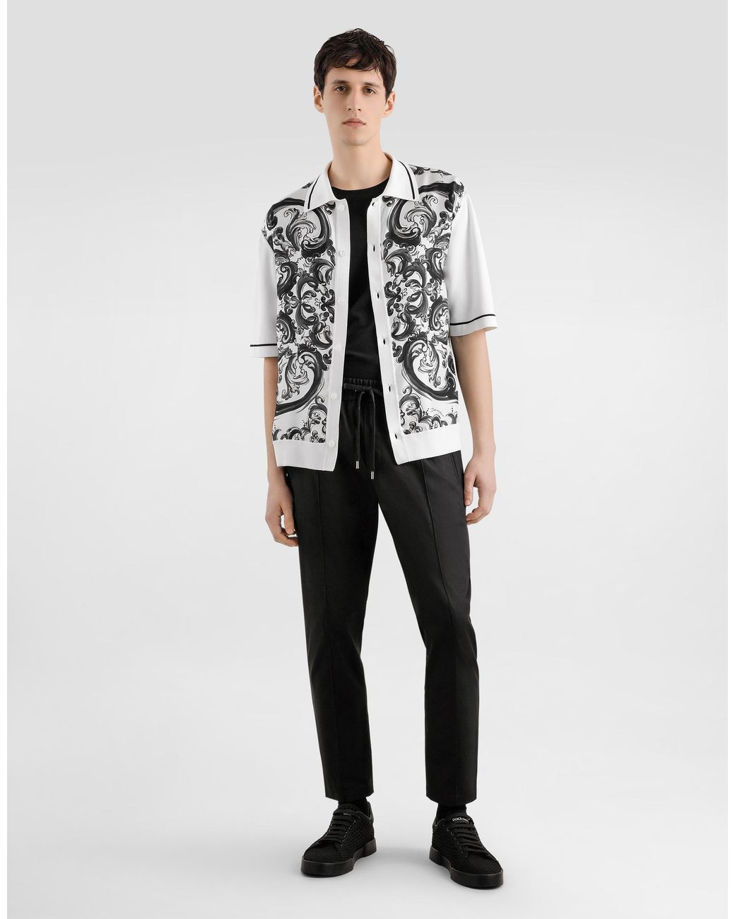 Dolce & Gabbana White Majolica-Print Oversized Silk And Cotton Shirt for men