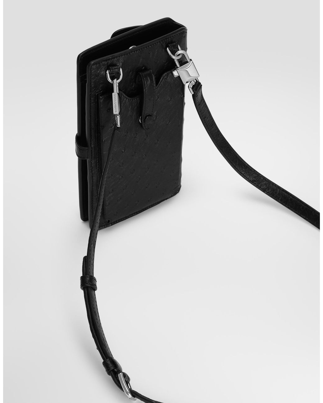 Dolce & Gabbana Black Ostrich Leather Crossbody Minibag for men