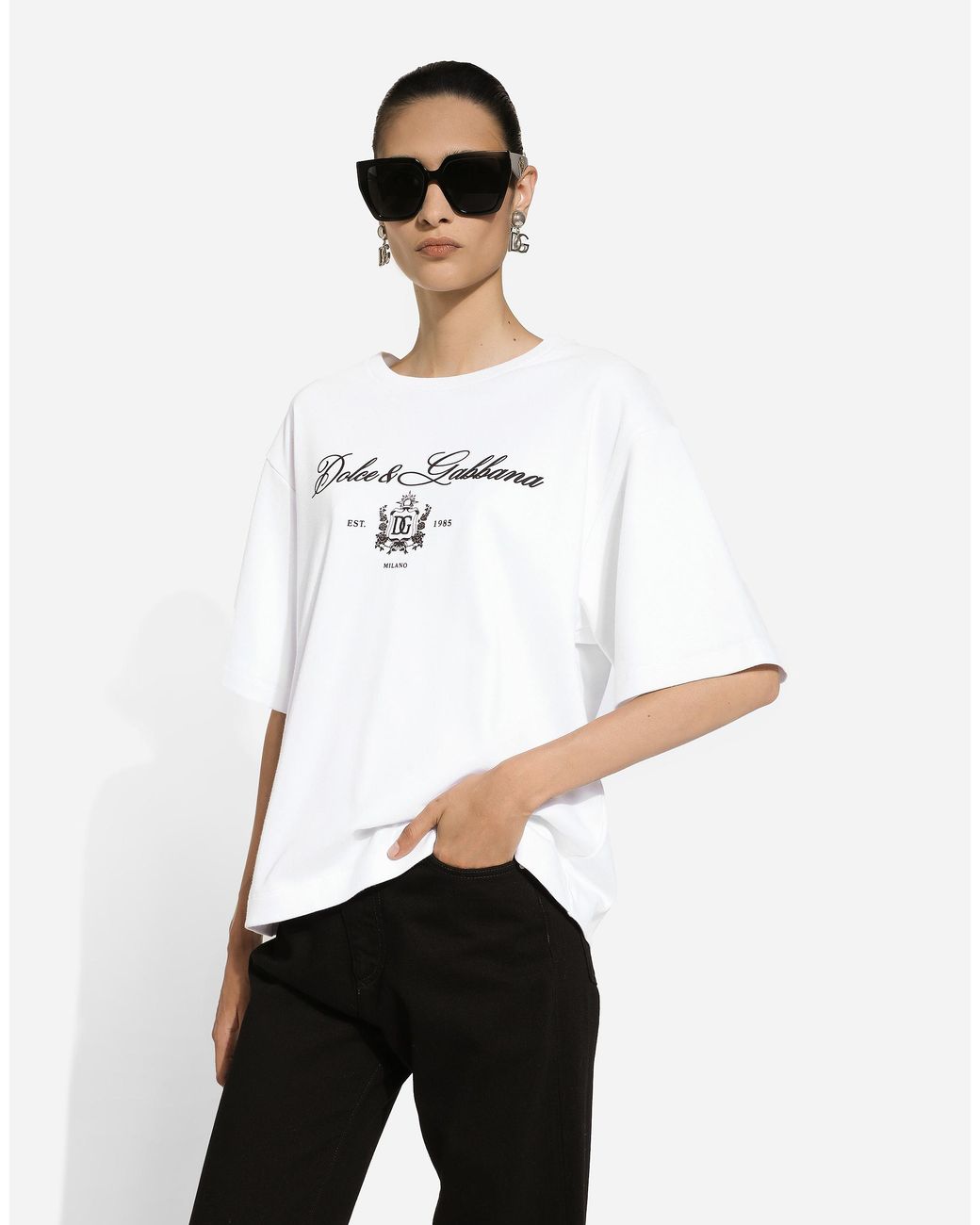 Dolce & Gabbana White T-Shirt Aus Jersey Mit -Logoschriftzug