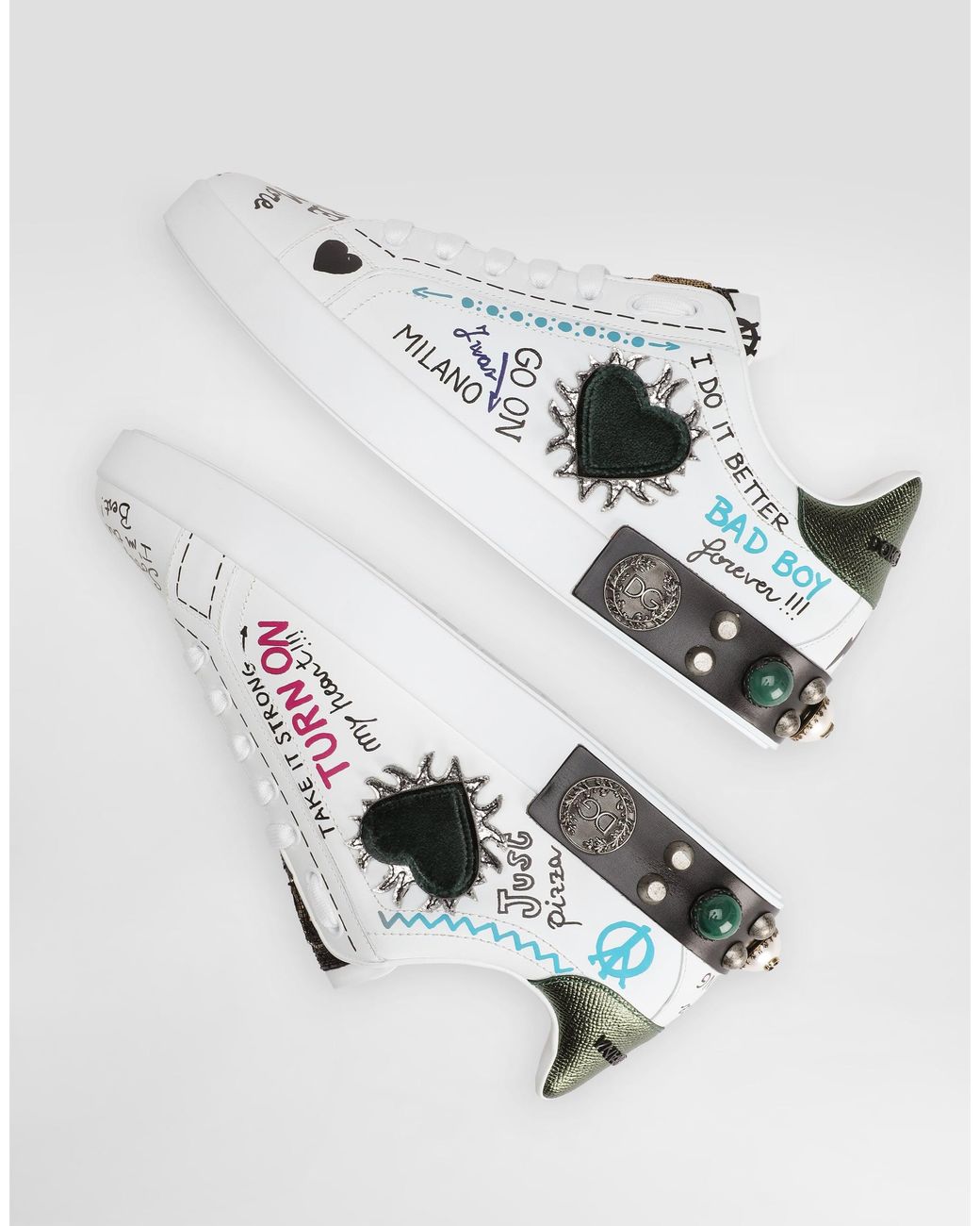 Dolce & Gabbana White "Portofino" Sports Shoes With Appliqués for men