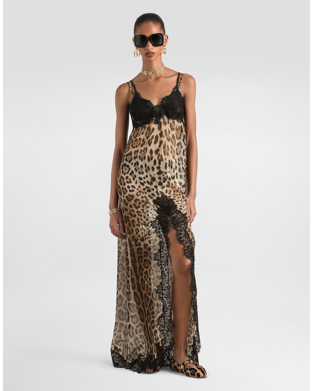 Dolce & Gabbana Natural Leo- Chiffon Slip Dress