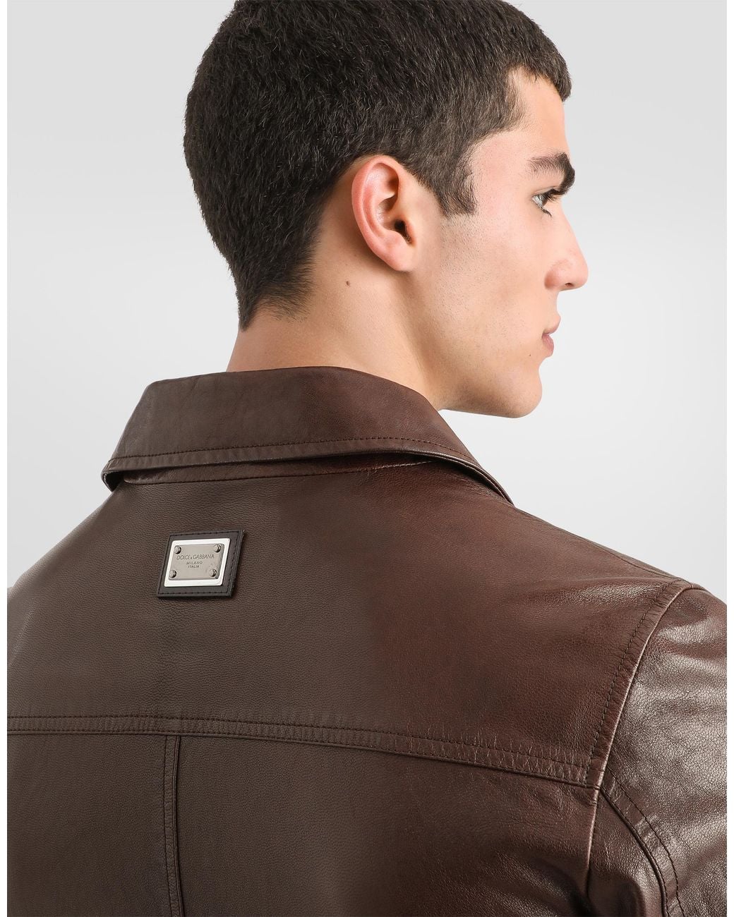 Dolce & Gabbana Brown Leather Jacket for men