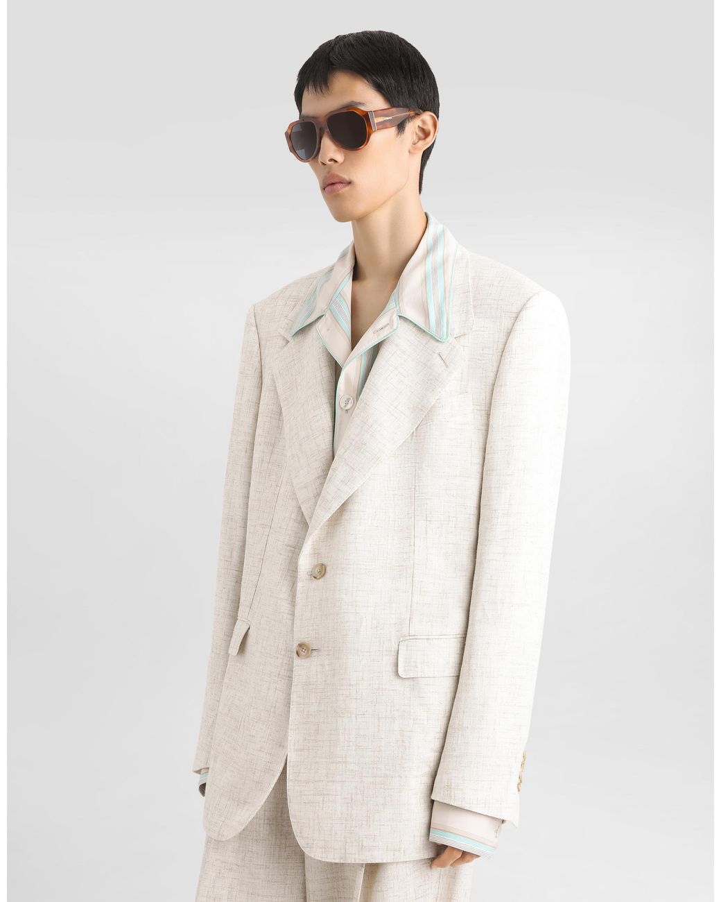 Dolce & Gabbana Natural Single-Breasted Tweed-Effect Linen And Viscose Jacket for men