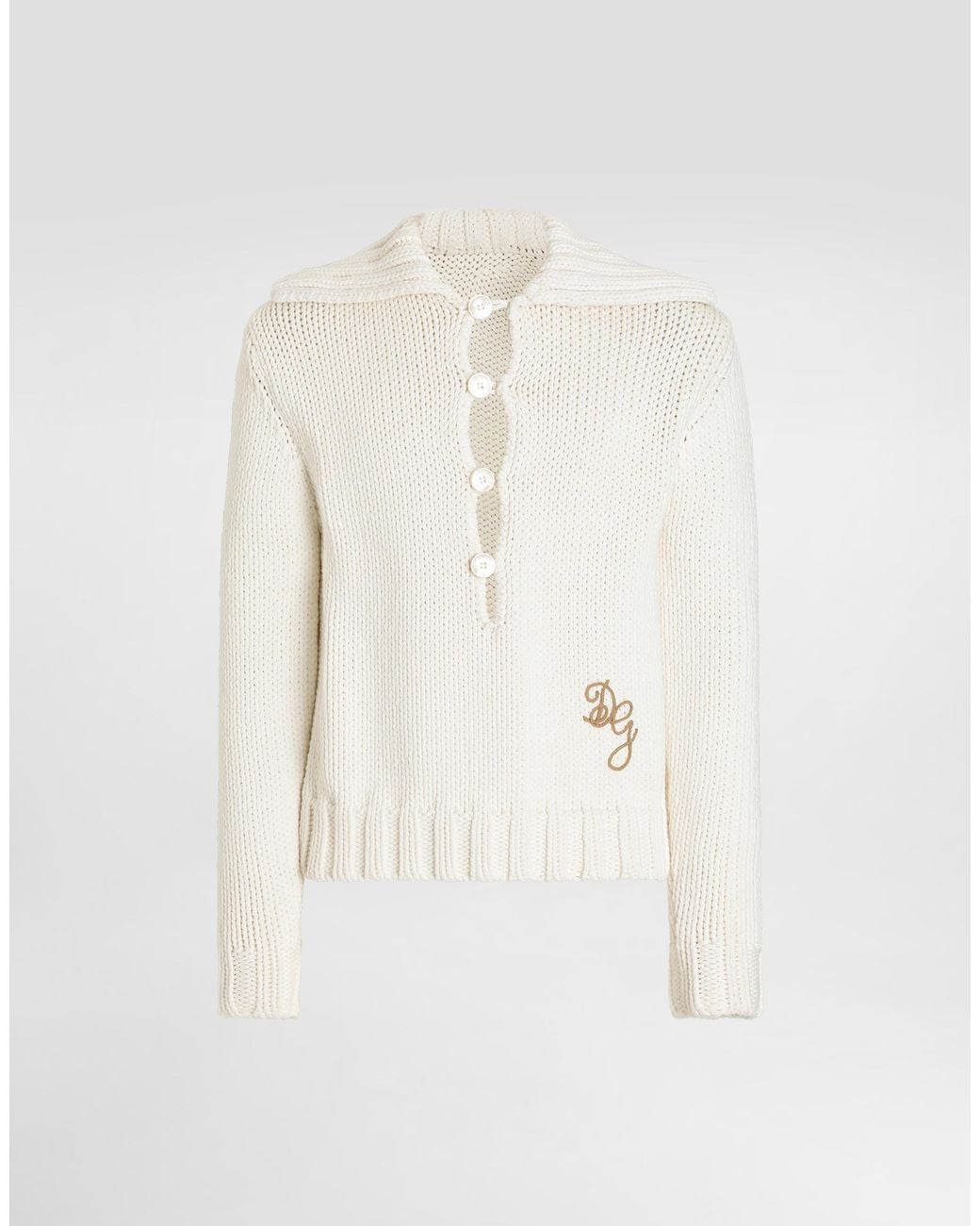 Dolce & Gabbana Natural Smooth Knit Pullover With Logo for men