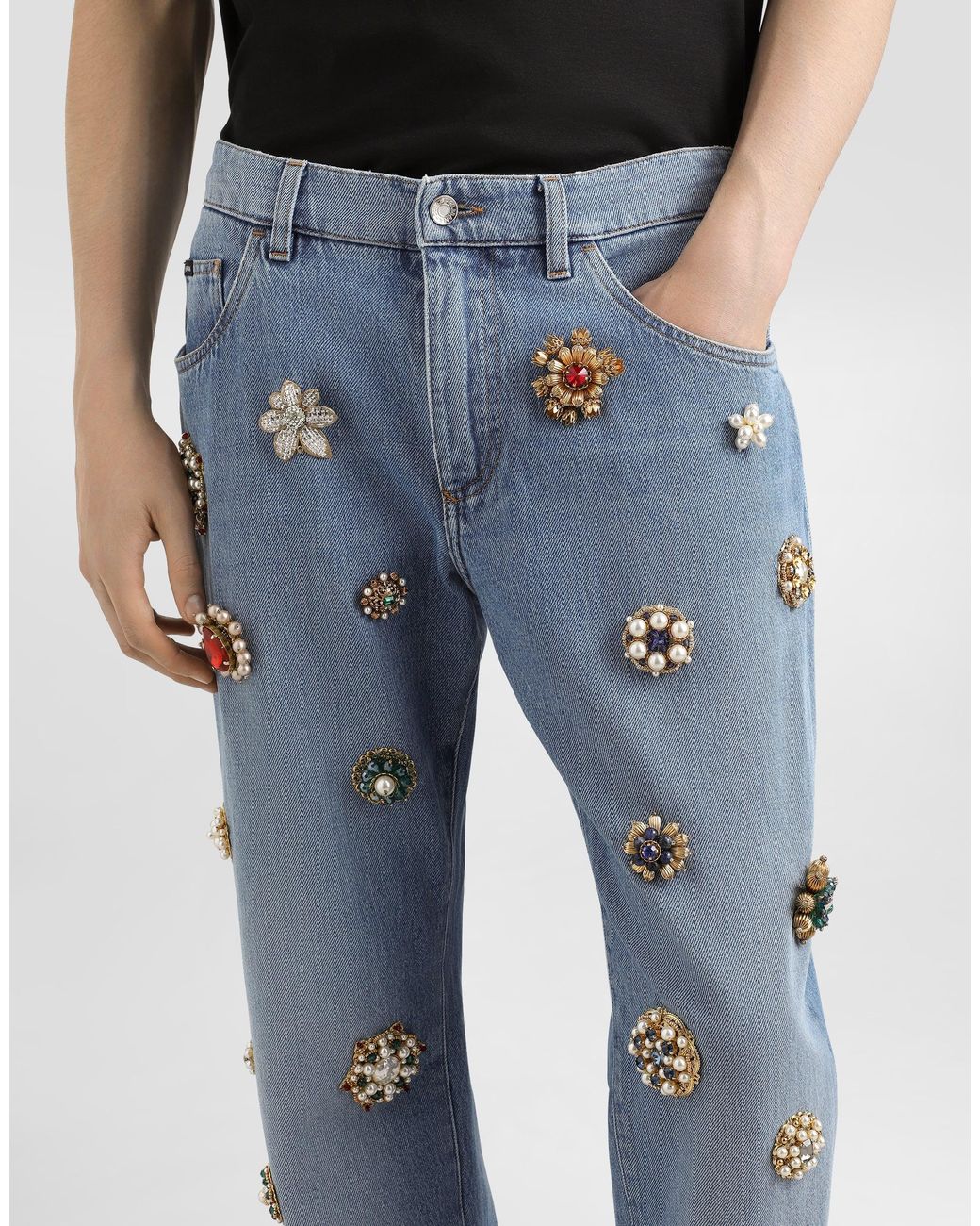 Dolce & Gabbana Blue Classic Cotton Jeans With Tag And Bejeweled Details for men