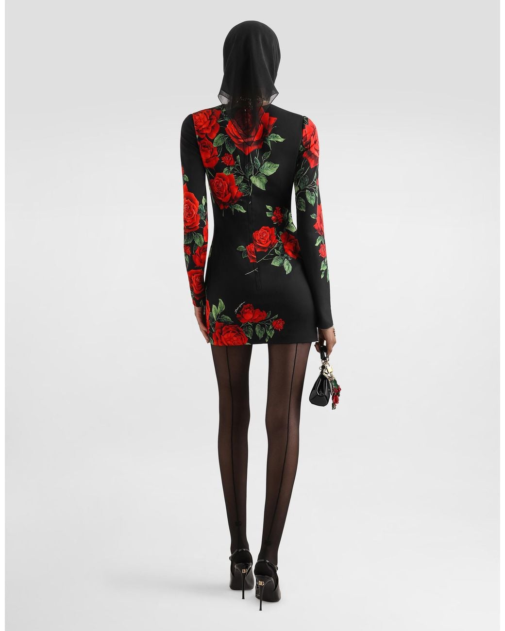 Dolce & Gabbana Red Rose-Print Charmeuse Dress