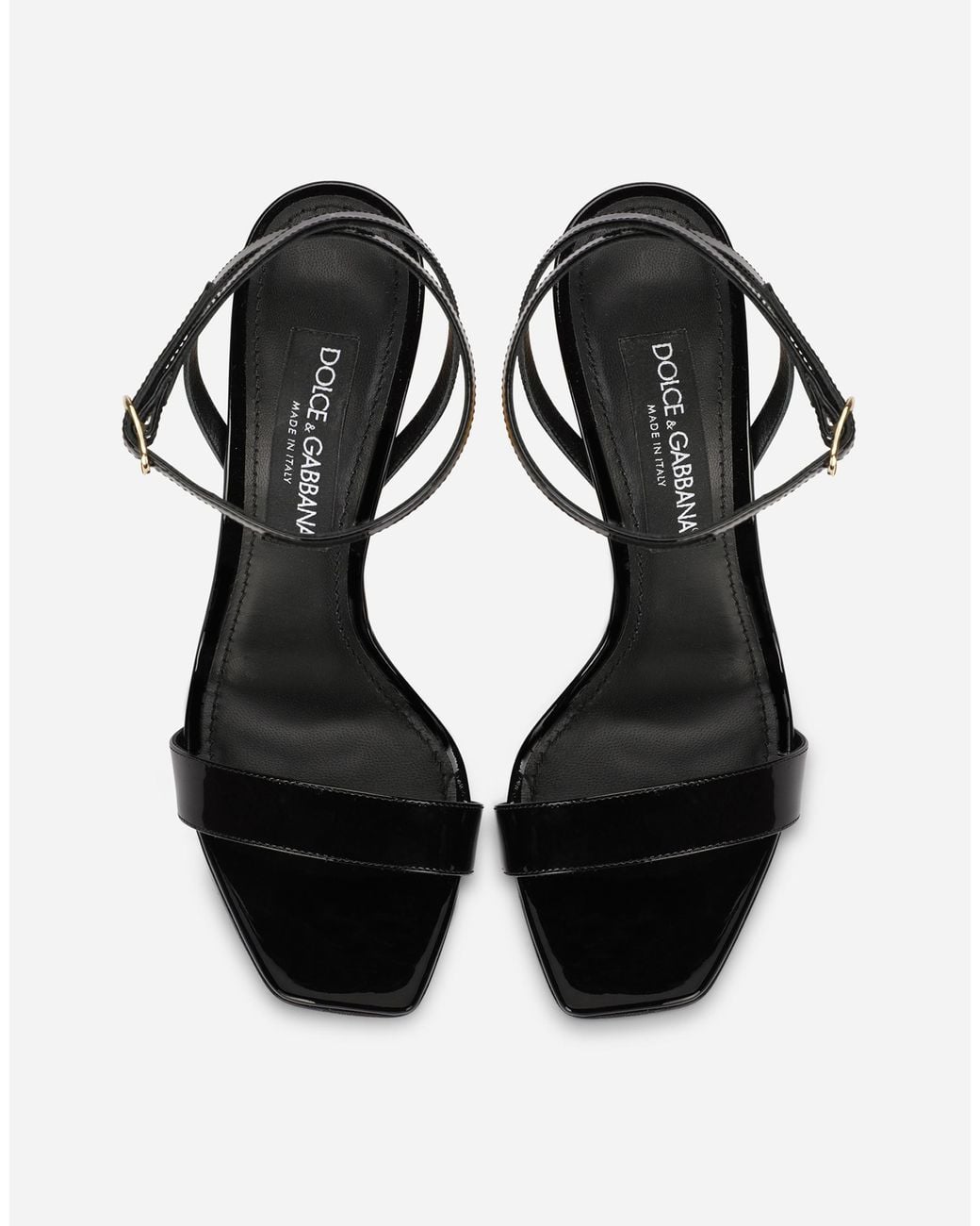 Dolce & Gabbana Black Patent Leather Sandals With Dg Pop Heel