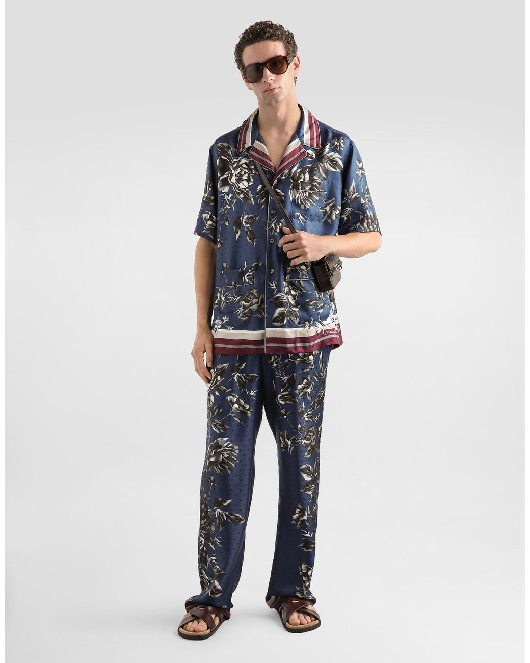 Dolce & Gabbana Blue Peony-Print Vanity Twill Trousers for men