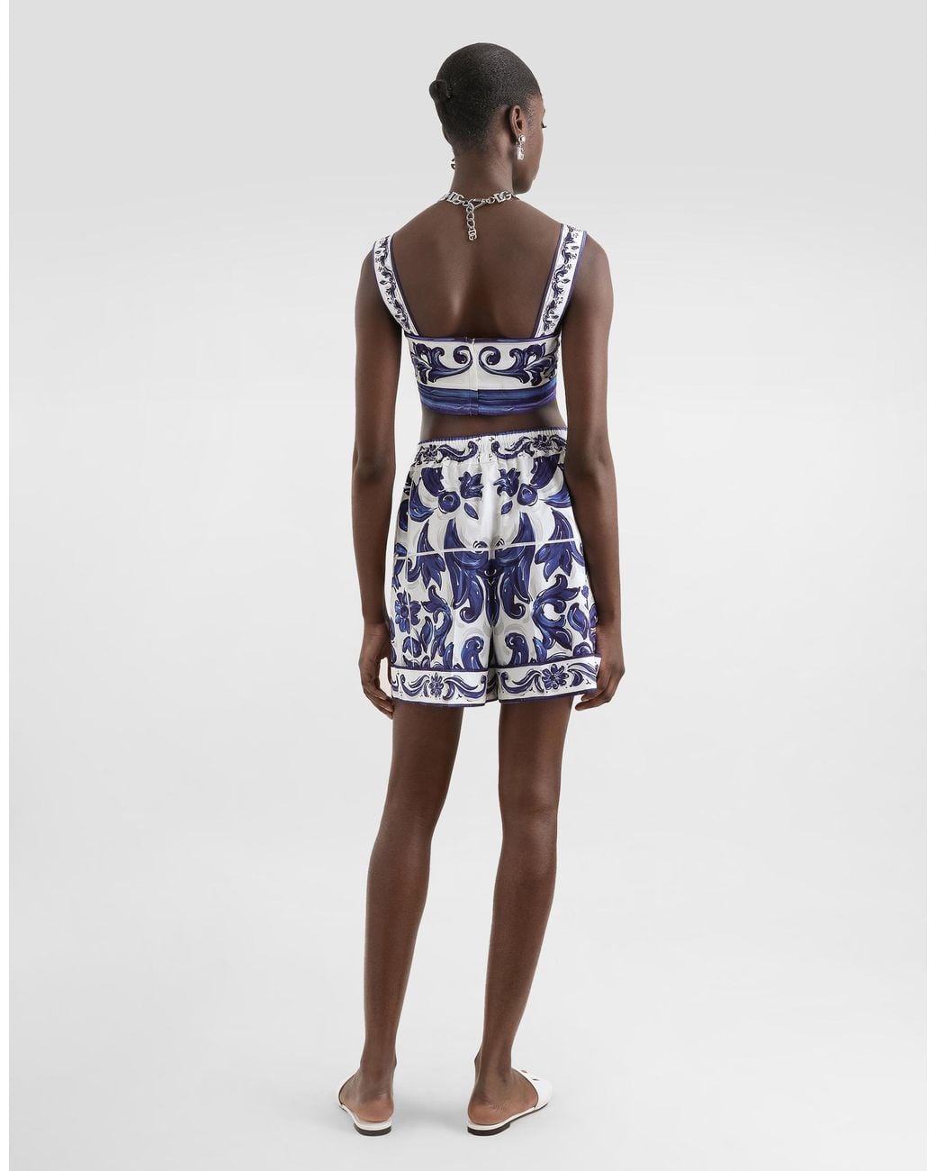 Dolce & Gabbana Blue Dg Exclusive Majolica- Poplin Top