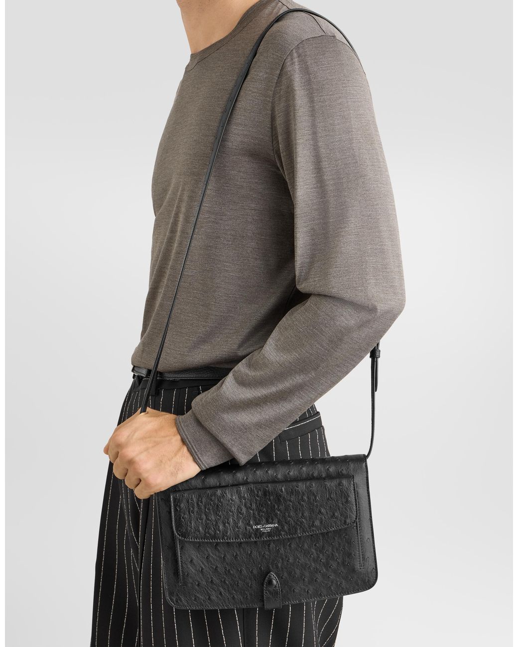 Dolce & Gabbana Gray Ostrich Leather Clutch for men