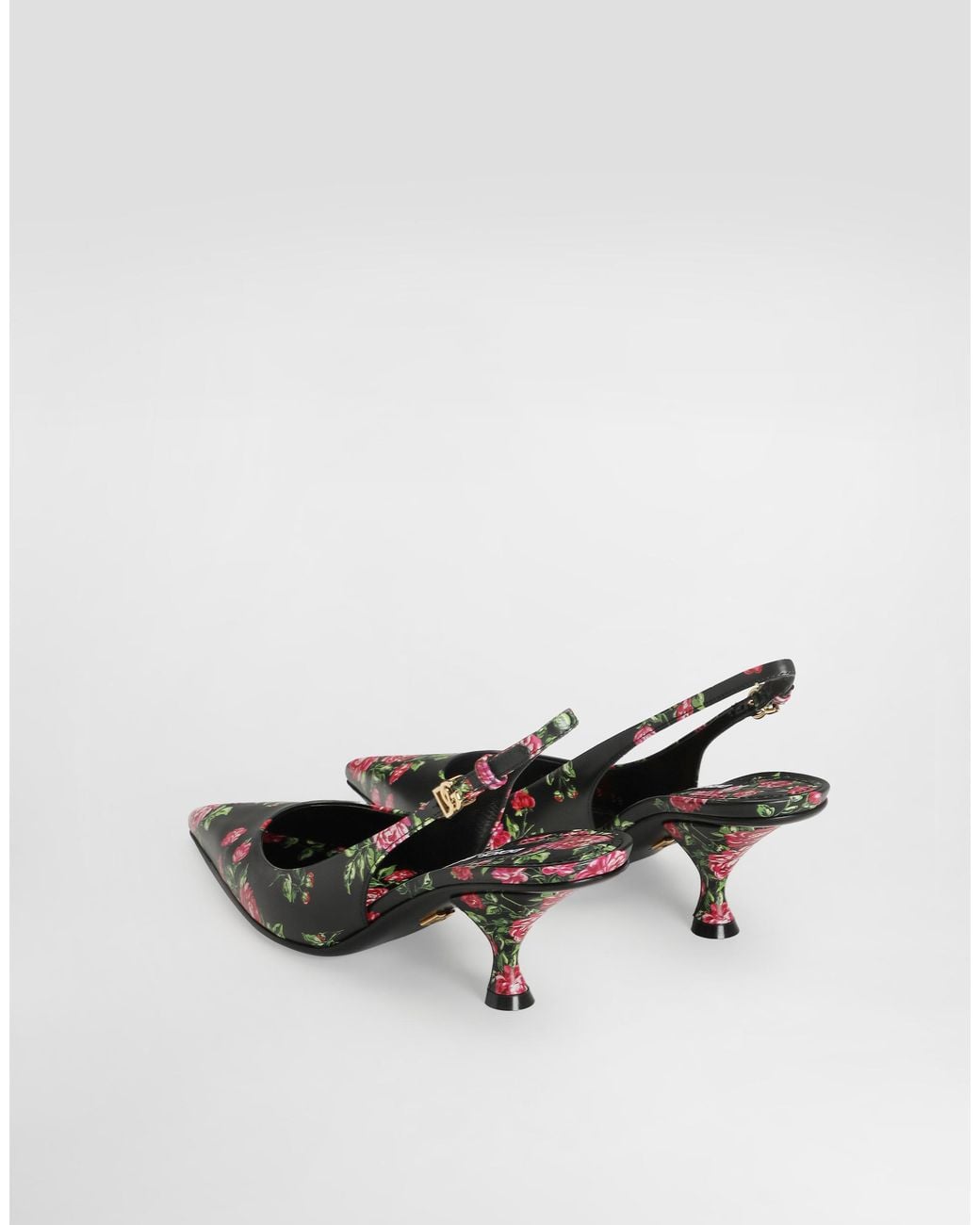 Dolce & Gabbana White Lollo Calfskin Slingback With Rose Print