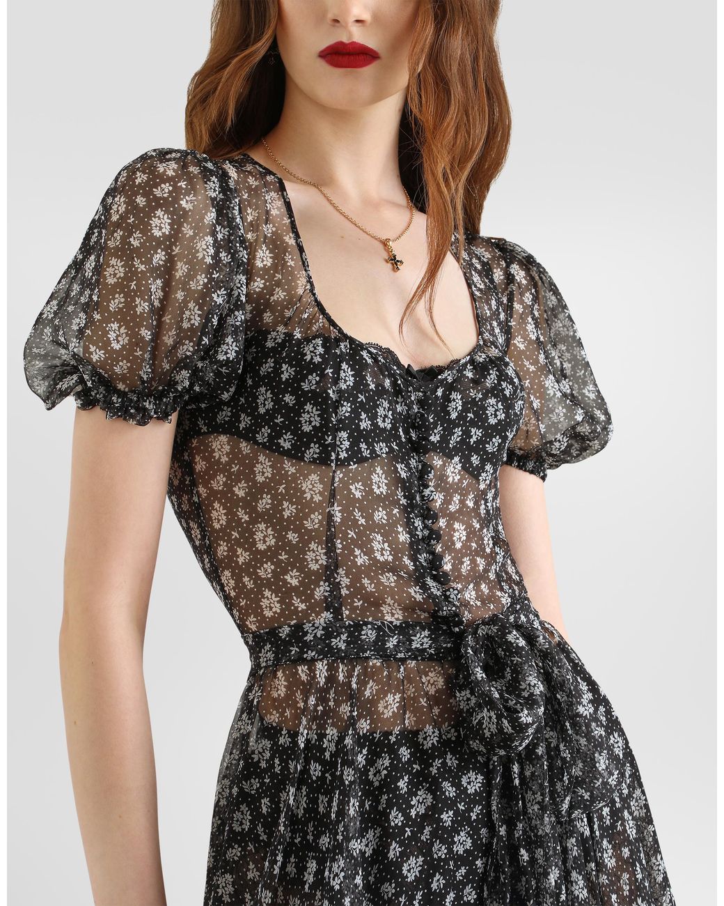 Dolce & Gabbana Black Floral-Print Chiffon Dress