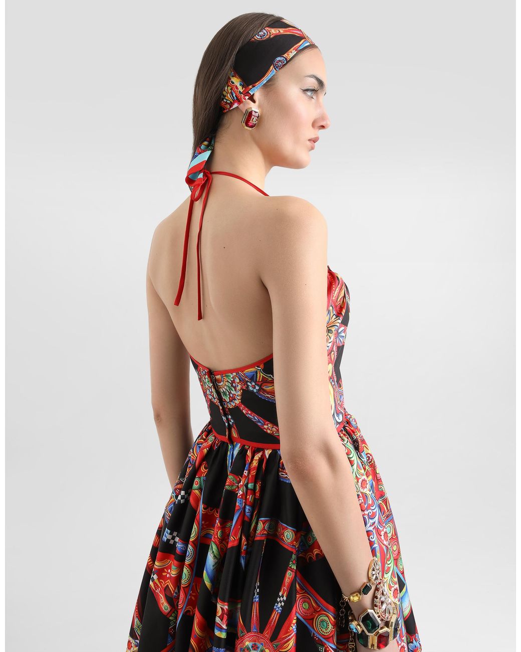 Robe En Twill De Soie À Imprimé Carretto Dolce & Gabbana en coloris Red