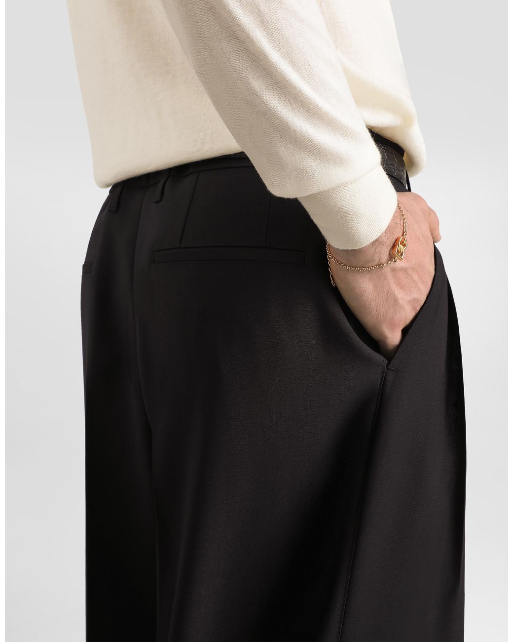 Dolce & Gabbana Black Wool Faille Trousers for men