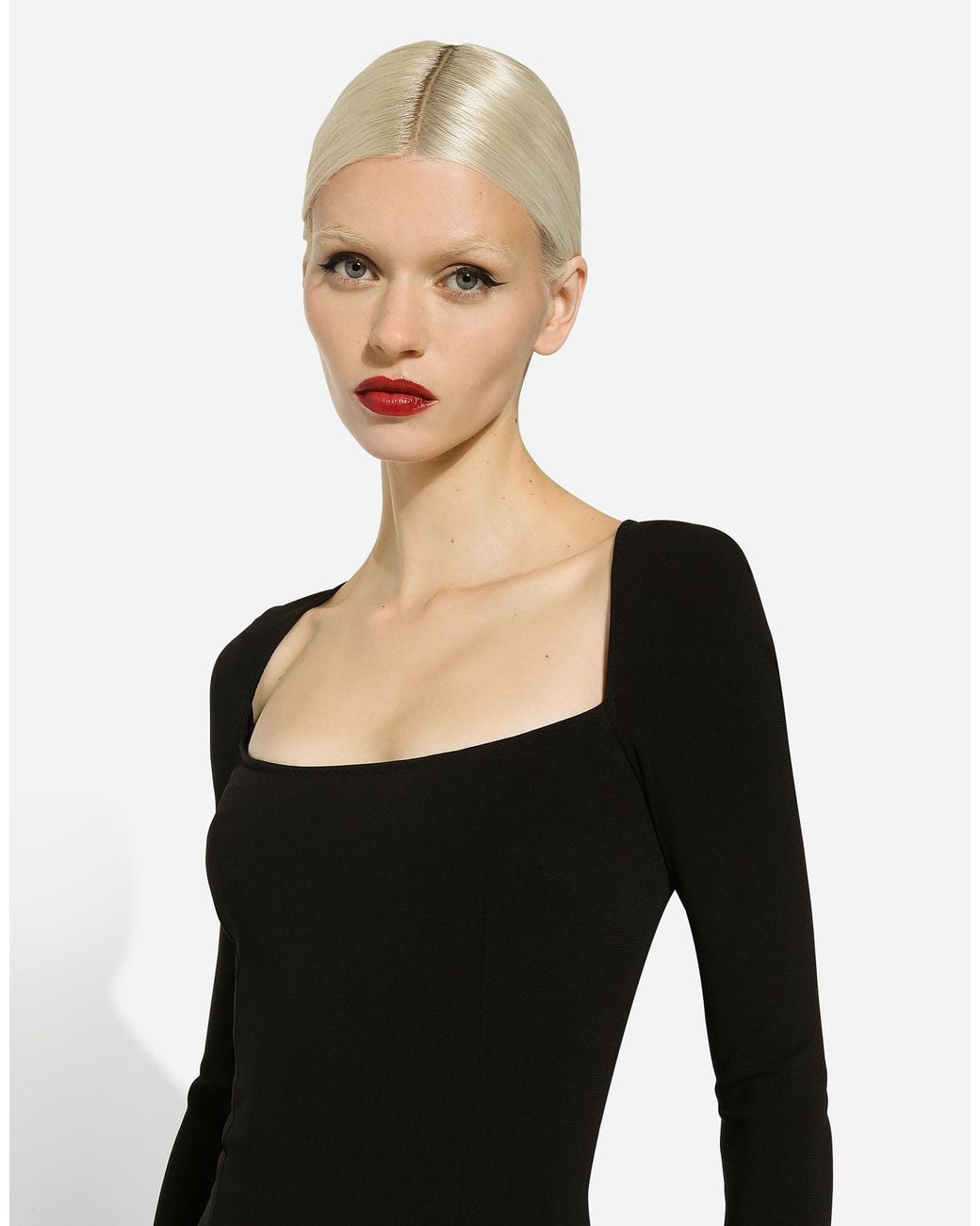 Dolce & Gabbana Black Schlauchkleid Mit Langem Arm Aus Jersey