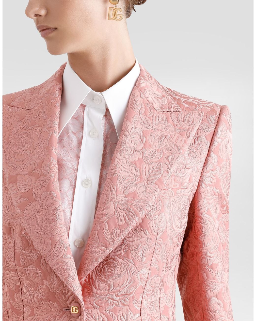 Dolce & Gabbana Pink Floral Quilted Jacquard Single-Breasted Jacket