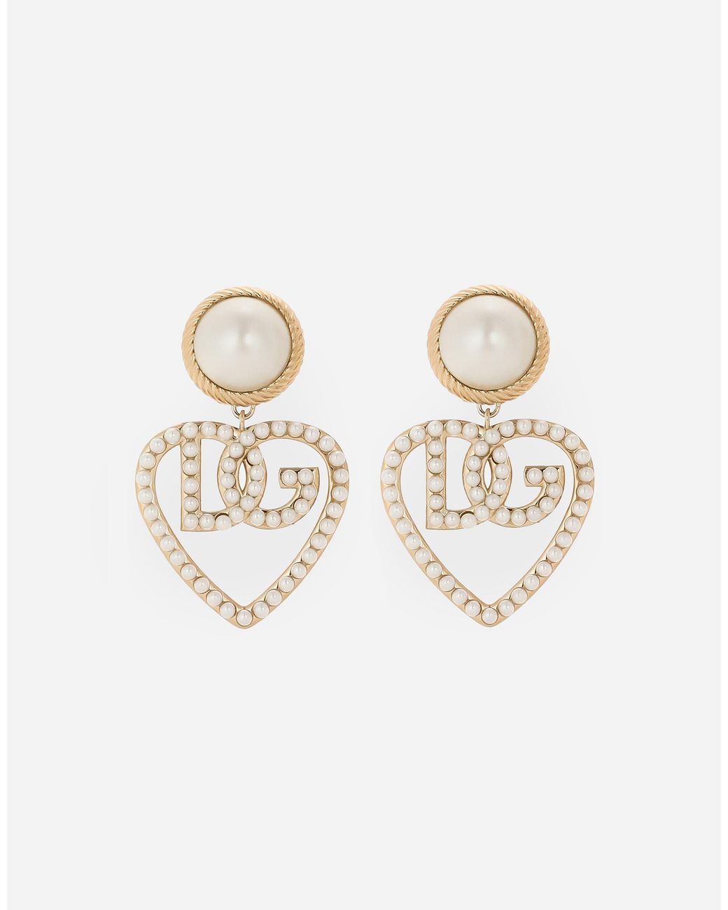 Dolce & Gabbana Metallic Pearl Monogram Heart Clip-On Earrings