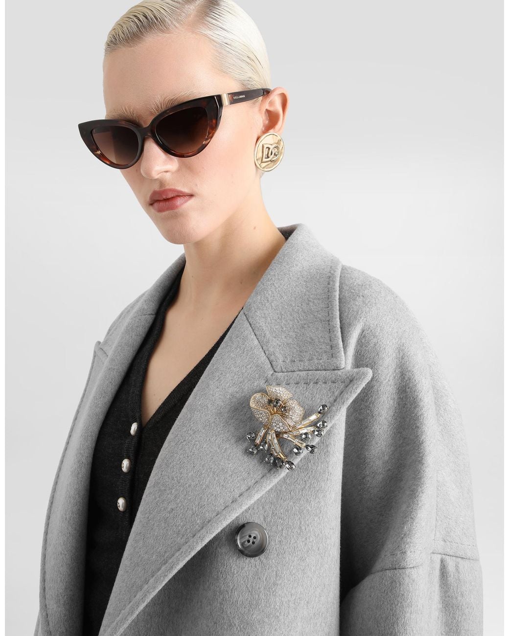 Dolce & Gabbana Gray Double-Breasted Cashmere Coat