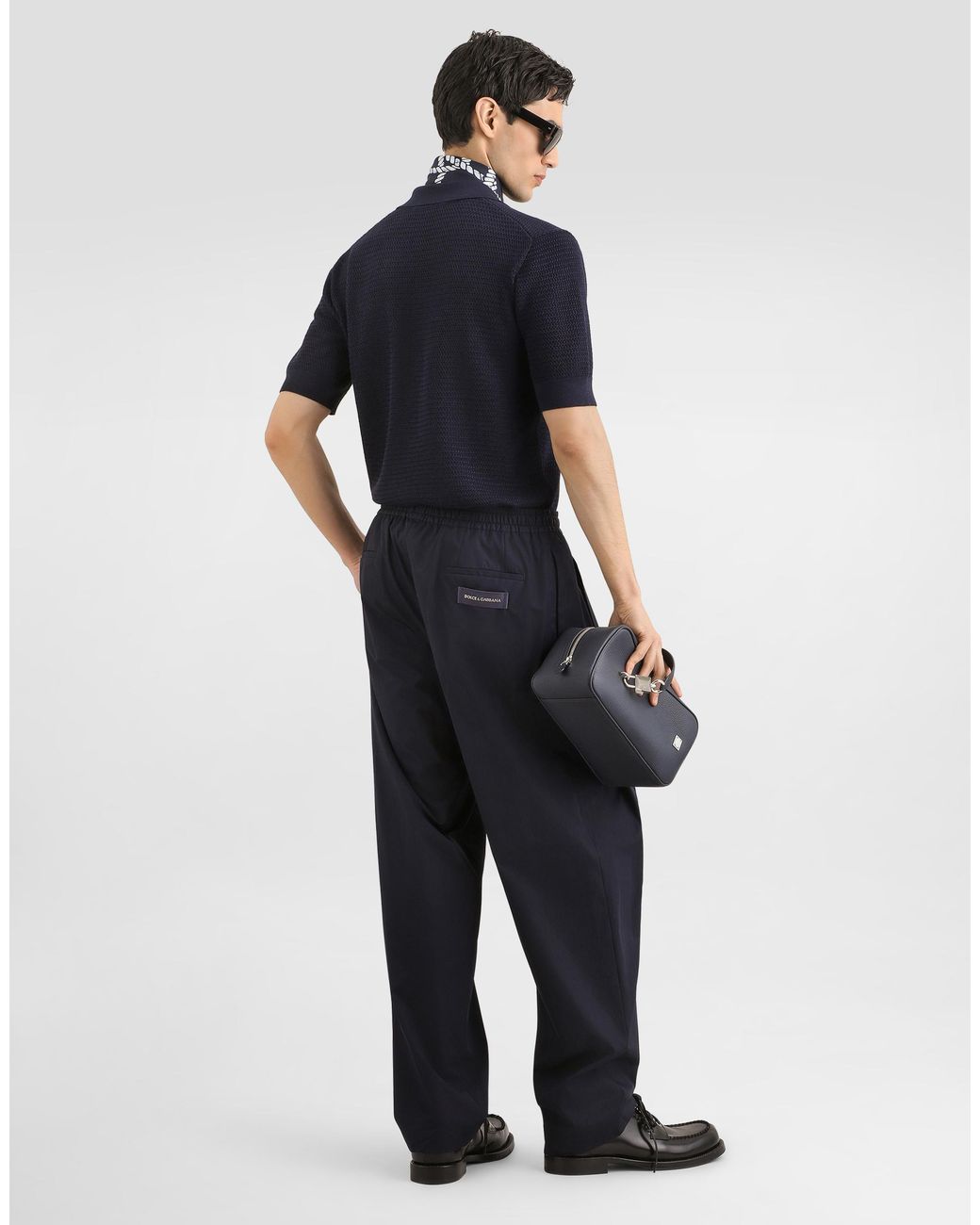 Dolce & Gabbana Blue Silk Polo Shirt With Micro-Stitch Detailing for men