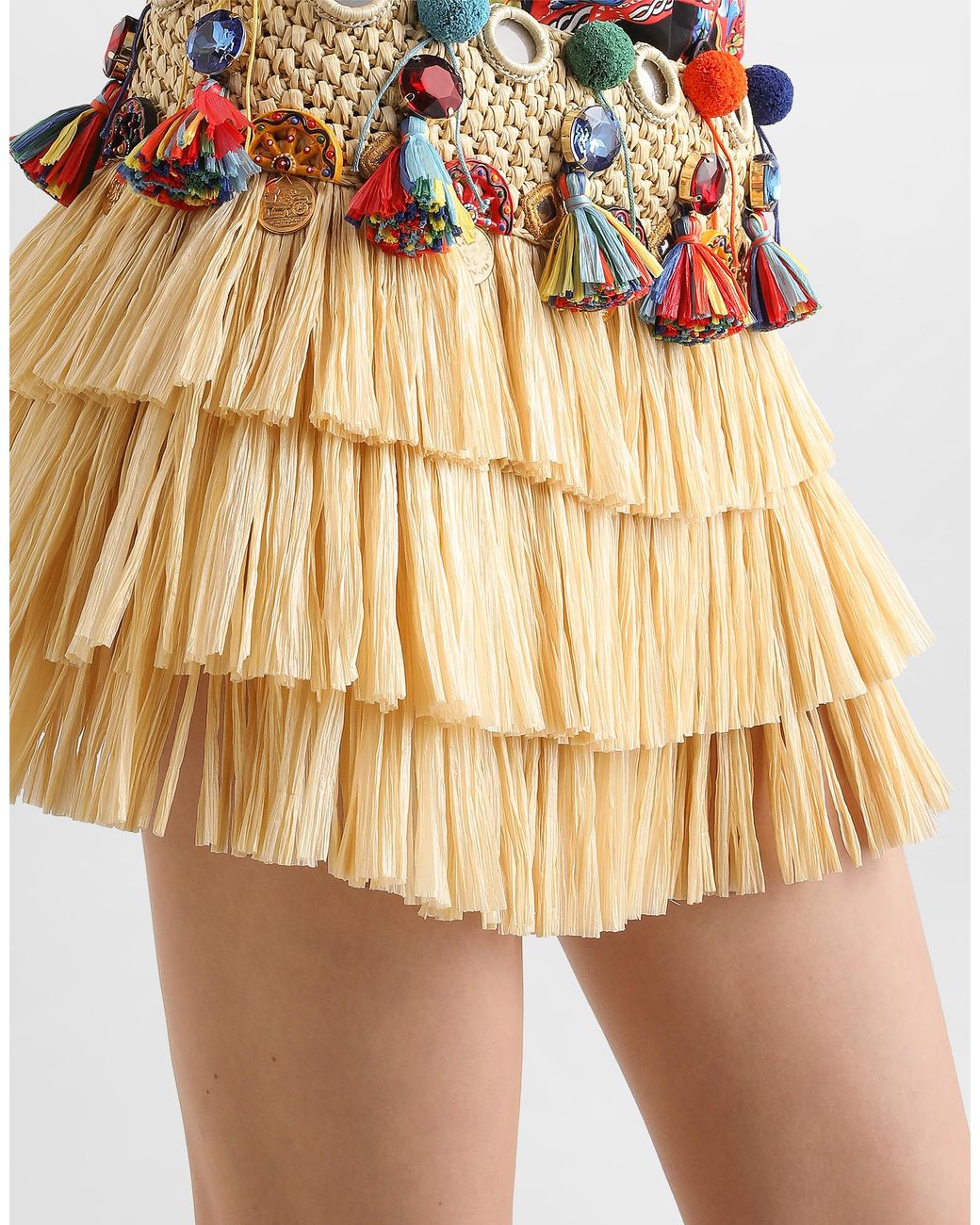 Dolce & Gabbana Metallic Raffia Miniskirt With Applications