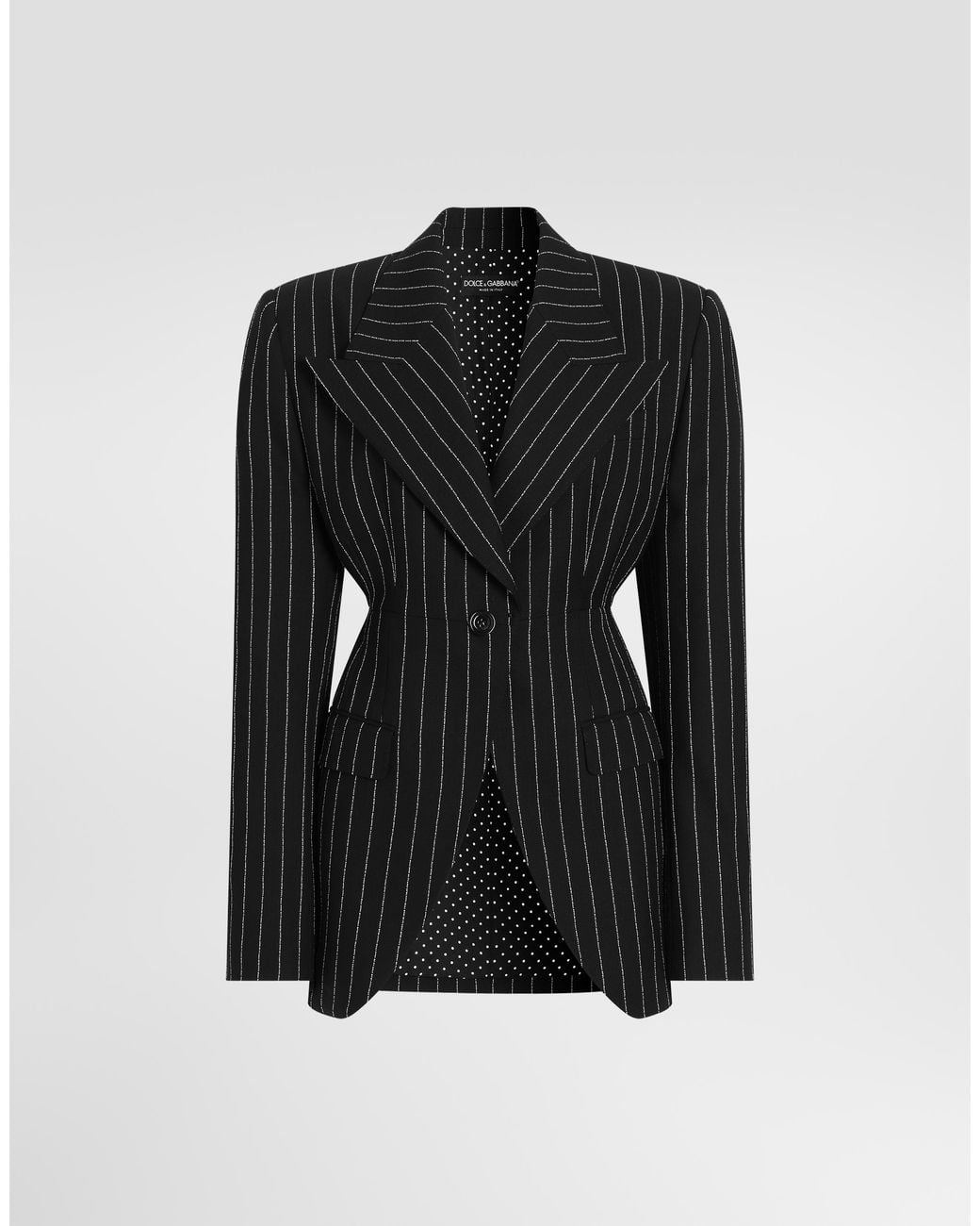 Dolce & Gabbana Black Single-Breasted Pinstripe Virgin Wool Jacket