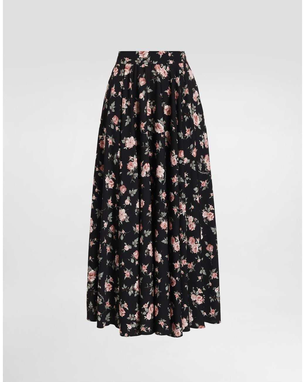 Dolce & Gabbana White Vintage Roses-Print Charmeuse Circle Skirt