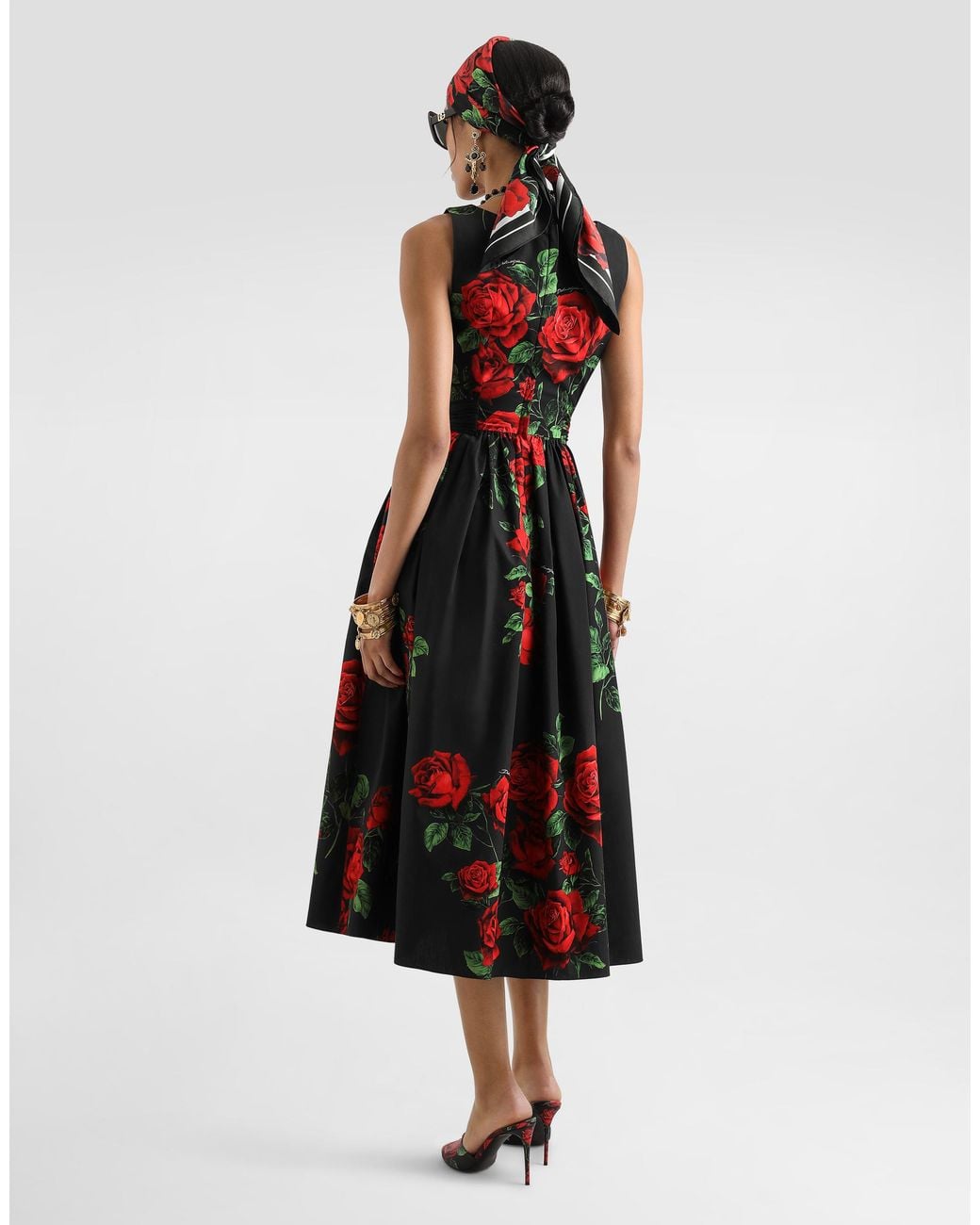 Robe En Popeline À Imprimé Roses Dolce & Gabbana en coloris Red