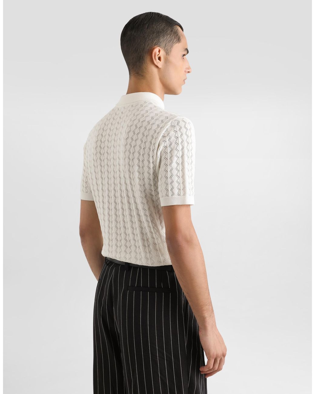 Dolce & Gabbana White Short-Sleeved Cotton Openwork Shirt for men