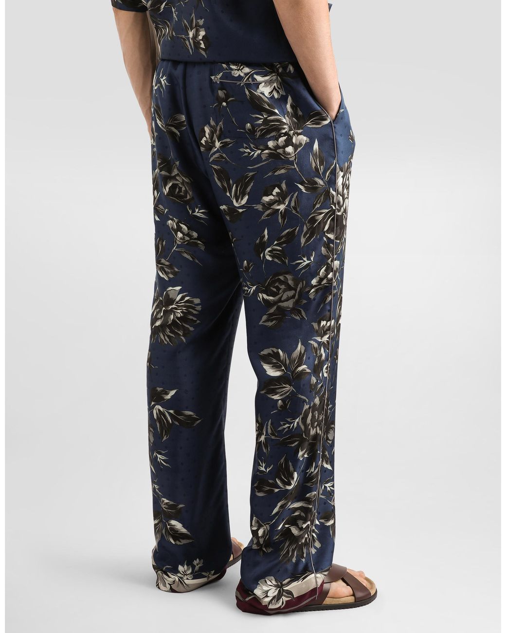 Dolce & Gabbana Blue Peony-Print Vanity Twill Trousers for men